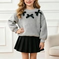 thumbnail image 2 of WXFAZCVU Girls 2 Piece Outfits Bow Long Sleeved Top and Skirt Set Fall Fashion Clothing Size 7 Years, 2 of 4