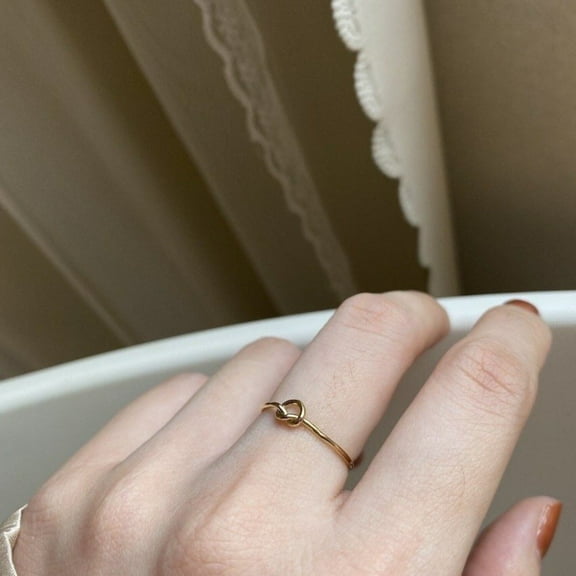 Minimalist Gold Filled Ring, Stackable Knotted Heart Ring, Waterproof Love Gift Ring