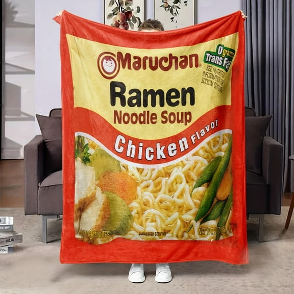 Noodle Soup Chicken Flavor Ramen Blanket Soft Cozy Lightweight Flannel Fluffy Microfiber All Season Funny Food Blanket Fuzzy Plush Throw Blankets For Couch Sofa Bed