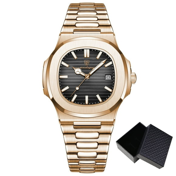 POEDAGAR Business Waterproof Wristwatches Luminous Date Stainless Steel Square Quartz Male Watch