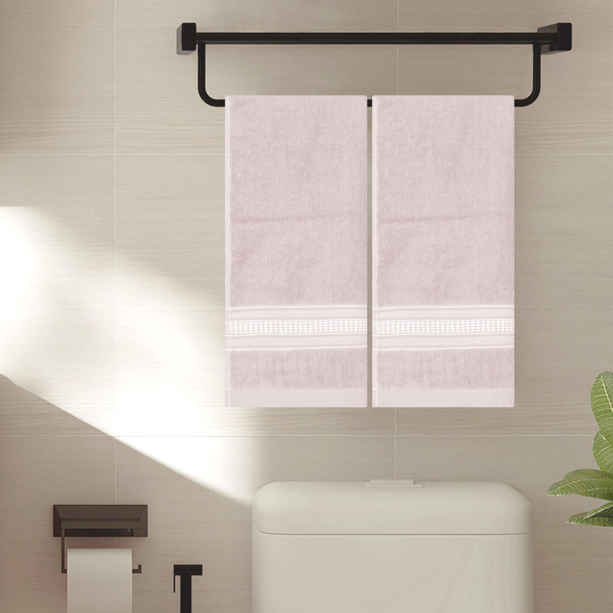Unique Bargains Plaid Pattern Hand Towels Comfort and Quick Drying Towel for Bathroom Pink 14" x 30"