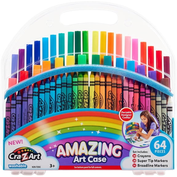 Cra-Z-Art 64pc Amazing Art Case featuring Vibrant, Crayons and Super Tip and Fineline Markers Great for Kids Ages 3 and Up