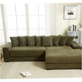 thumbnail image 2 of Green Corduroy L-Shaped Sectional Sofa Couch with Chaise and 8 Pillows, 2 of 10
