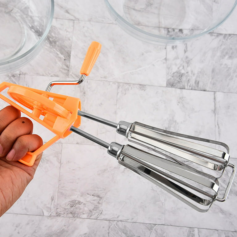 Hariumiu Hand Rotary Cranked Egg Beater Stainless Steel Manual Double-Head  Tools Manual Hand Mixer Egg Beater with Crank 