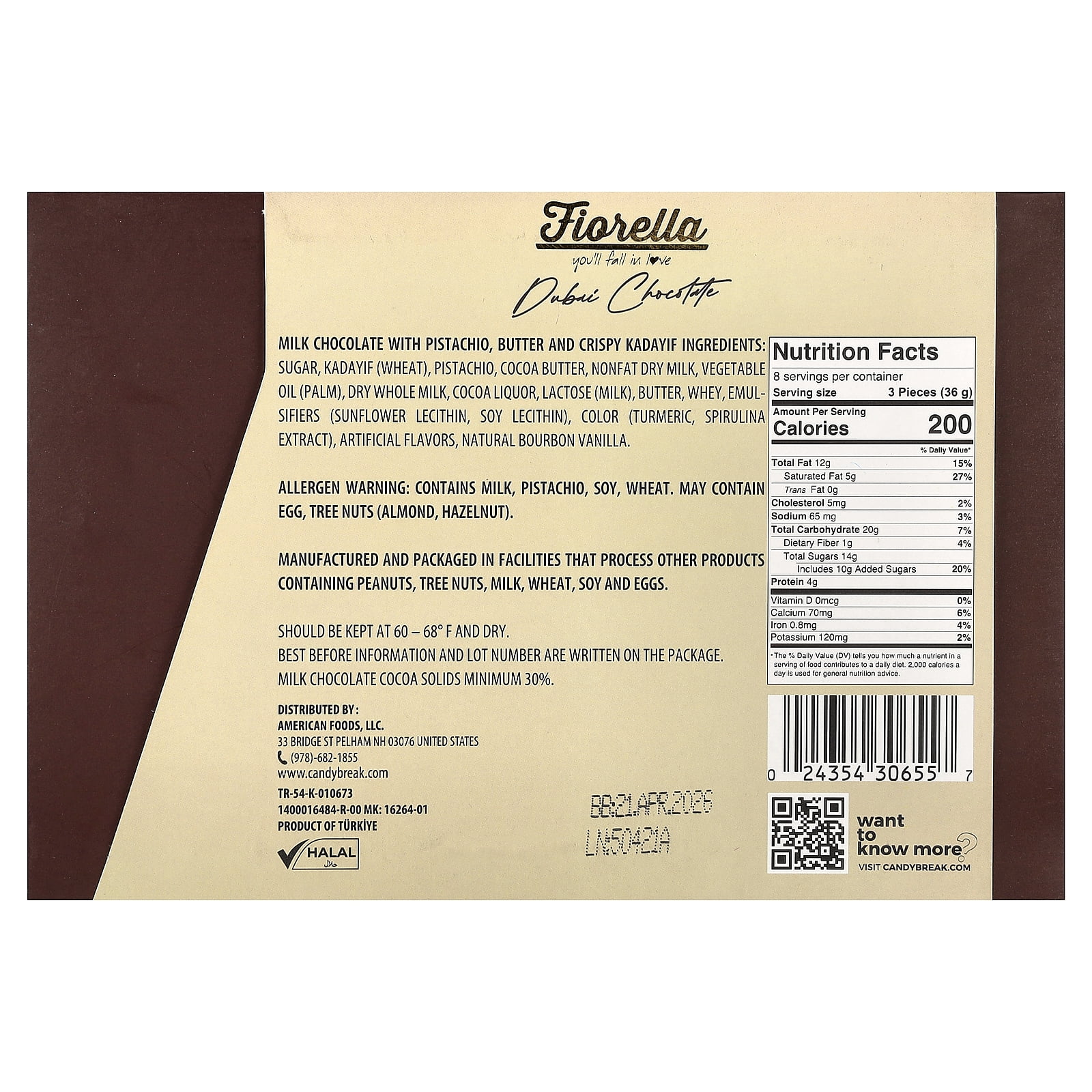 Fiorella Dubai Chocolate, 10.15 oz (288 g)