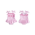 thumbnail image 2 of BemeyourBBs Western Toddler Baby Girl Swimsuit Infant Bathing Suit Summer One Piece Swimwear Cow Bow Watermelon Sleeveless Tie up Straps Ruffle Trim Decor Cute Skirted Beachwear, 2 of 9