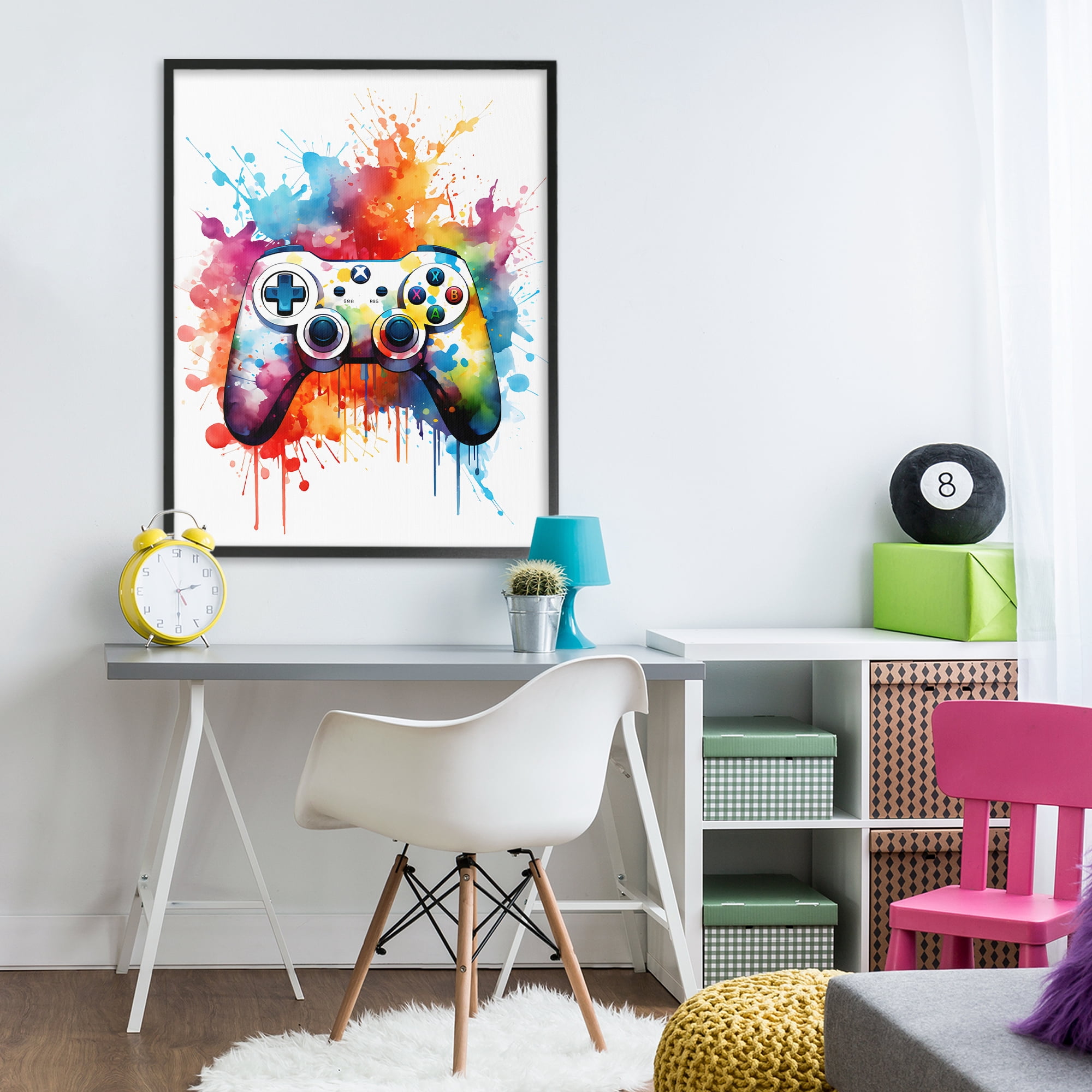 Stupell Industries Color Burst Game Controller Black Framed Giclee Art, design by Creative Studio