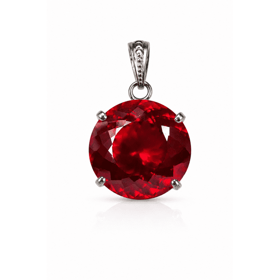 Natural Red Ruby 925 Sterling Silver Round Gemstone Pendant, 17 Carat