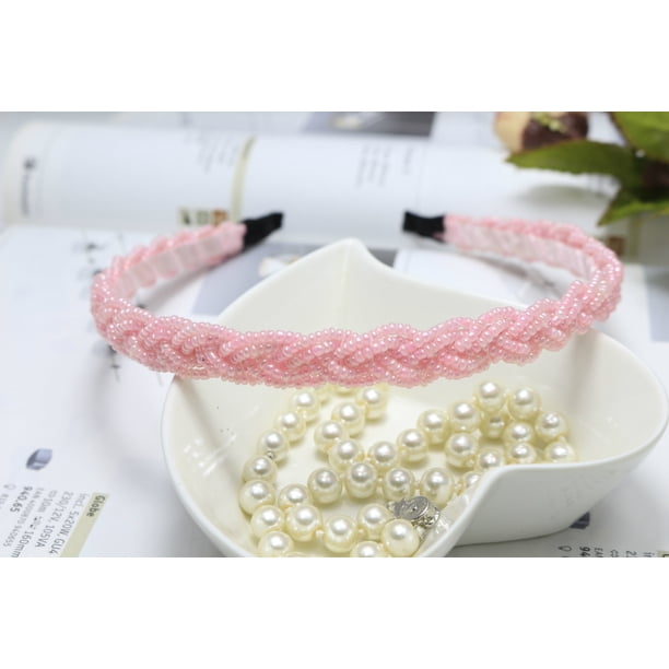 Diadema tejida con estilo, torcida con cuentas, diadema ancha con perlas finas, accesorios para el cabello de moda, tocado