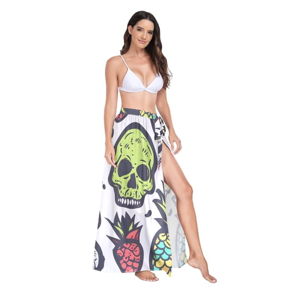 Women's Beach Swimsuit Cover Ups Bathing Suit Coverups Bikini Wrap Dress for Swimwear Skull and Fruits