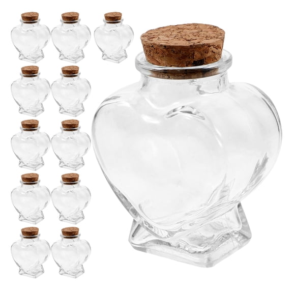 ETHZZLE 12Pcs Transparent Glass Heart Shaped Jars with Cork Lid Romantic Storage Bottles for Wedding Decoration