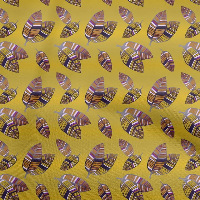 oneOone Georgette Viscose Yellow Fabric Leaves Sewing Material Print Fabric By The Yard 42 Inch Wide