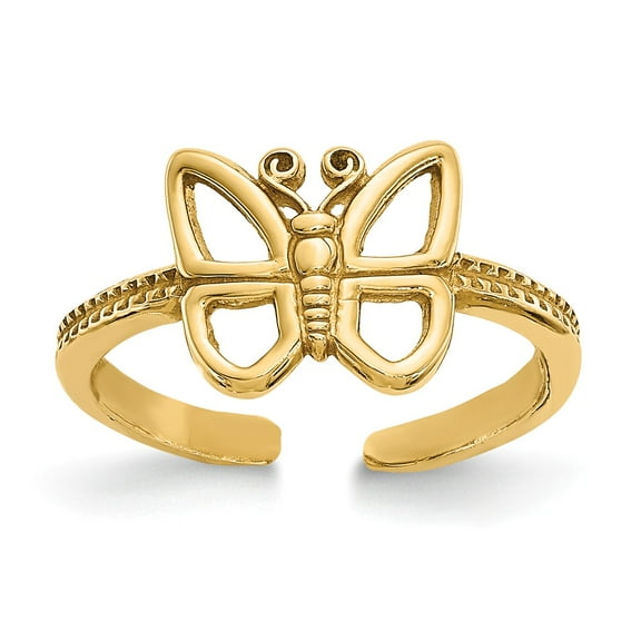 14K Yellow Gold Ring Band Toe Butterfly