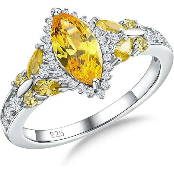 Dreamofdazzles Jewels 14K White Gold Plated 2.50 Ct Marquise Cut Citrine & Diamond Wedding Engagement Christmas Halo Ring 925 Sterling Silver For Women's -6