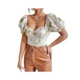 thumbnail image 5 of Franhais Women Crop Tops, Short Puff Sleeve Floral Print Ruffle Street Casual Party Street Tops, 5 of 9