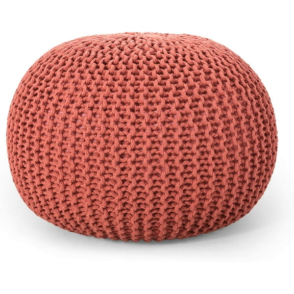 Nahunta Knitted Round Pouf - Cotton - Coral