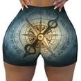 thumbnail image 2 of Balery Vintage Compass Pantalones cortos de entrenamiento estampados para mujer, sin costuras, ajustados, para gimnasio, yoga, correr, deportes, ejercicio activo, fitness.-Medium, 2 of 8