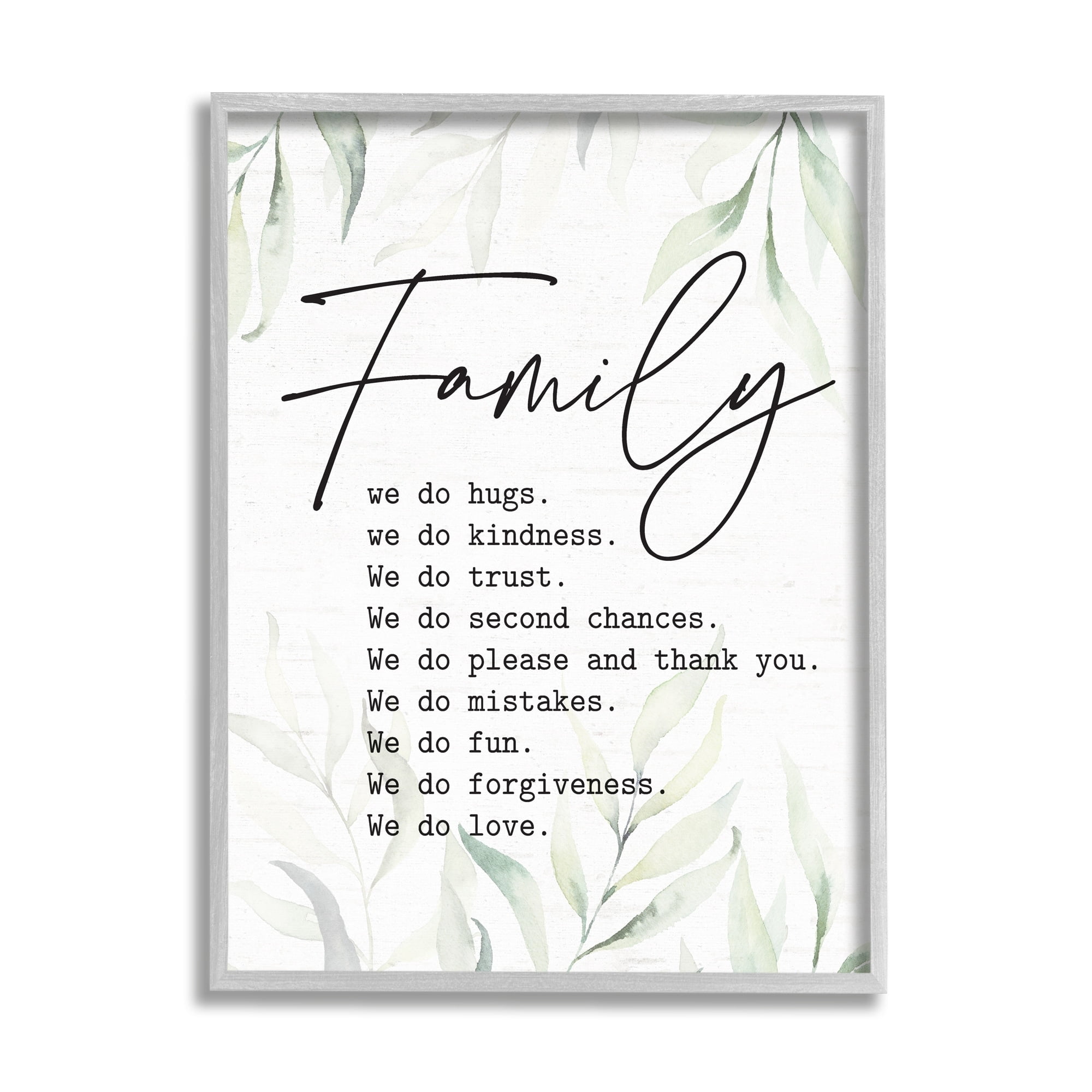 Stupell Industries Tender Family List Quote Botanical Plant Leaves Graphic Art Gray Framed Art Print Wall Art, Design by Lettered and Lined