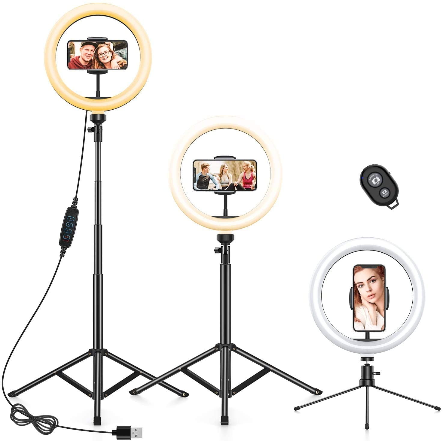 10.2" Selfie Ring Light with Tripod Stand & Cell Phone Holders for Live Stream/Makeup, Mini Led