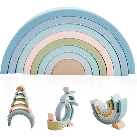 Silicone Stacking Toy 8 Pcs Rainbow Stacker Building Block Set Semicircular Arch Stacking Game Early Education Toy for Babies 3 Years