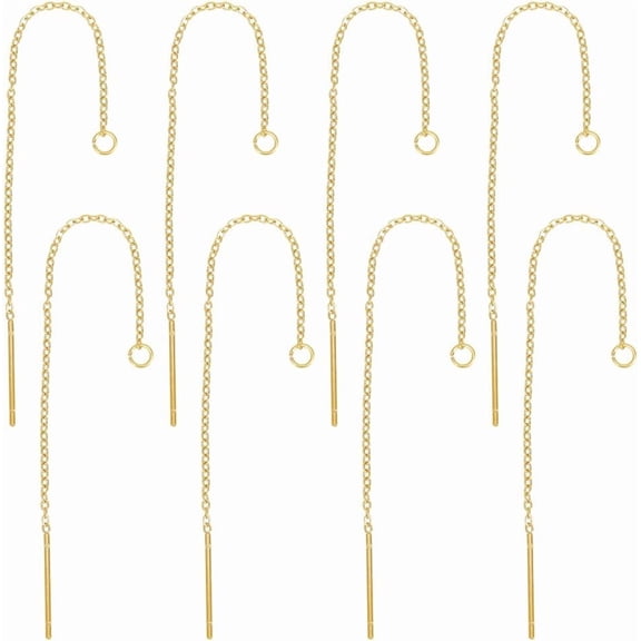 4 Pairs Threader Earrings Stainless Steel Chain Tassel Earrings for Women Golden Dangle Earrings Long Chain for DIY Jewelry Making Platinum