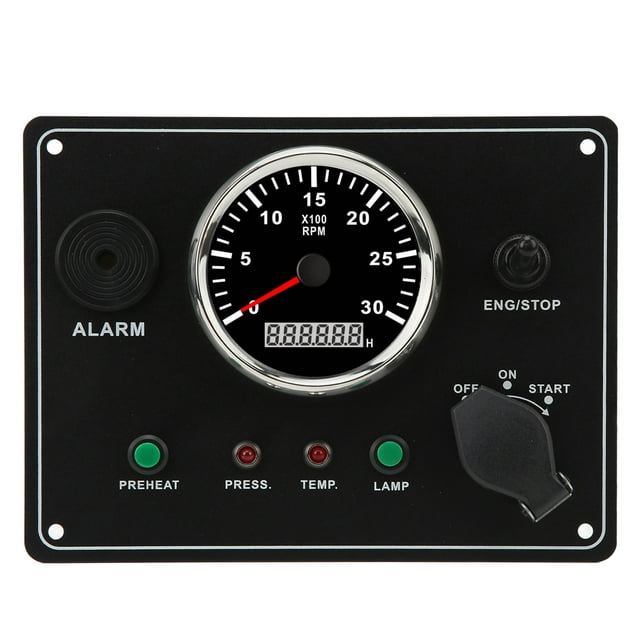 Marine Instrument Panel, IP67 Waterproof Anti Fog Glass Tachometer, 3000RPM Engine Speedometer with Low Oil Pressure Water Temperature Alarm for RVs, Yachts, Boats