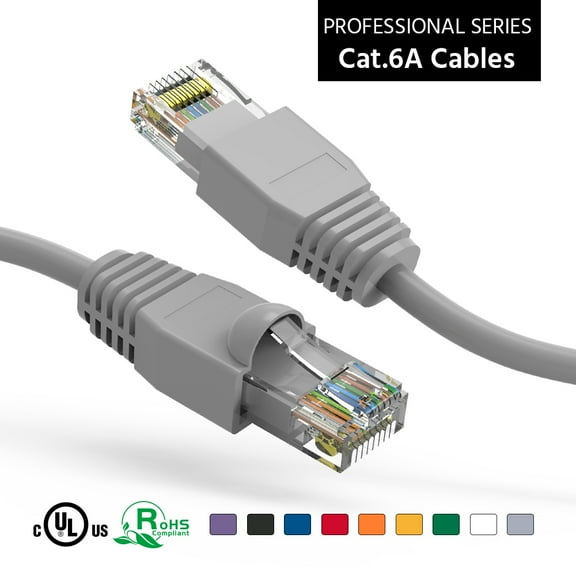 ACCL 50Ft Cat6A UTP Ethernet Network Booted Cable Gray, 1 Pack