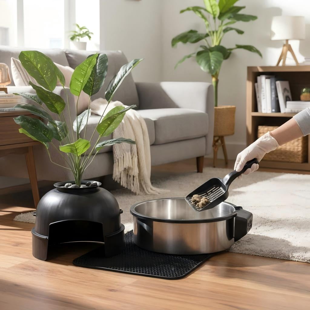 Aqwiopr Litter Box Cat with Faux Plant & Scoop, Hidden Enclosure Litter Tray with Odor Control & Carbon Filter in Living Room, Bedroom, Corner, Black