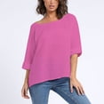 thumbnail image 2 of Womens Tops Shirts Solid Color Casual Crewneck 3/4 Sleeve Linen Crop Plus Sizes Plain Tees Blouses Hot Pink, 2 of 8