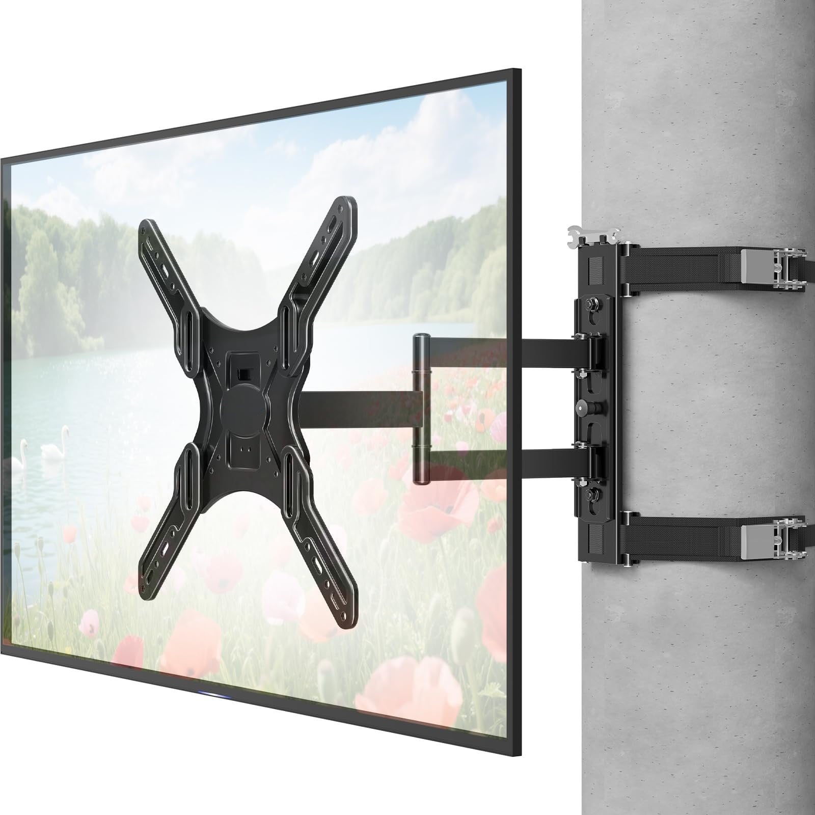 Mountory Pillar TV Mount for 26-60 inch TVs, No Drill TV Wall Mount for Gazebo Patio Pole, Strap-On Post Mount for Round/Square Columns, Full Motion Swivel & Tilt, Max VESA 400x400mm, 77lbs