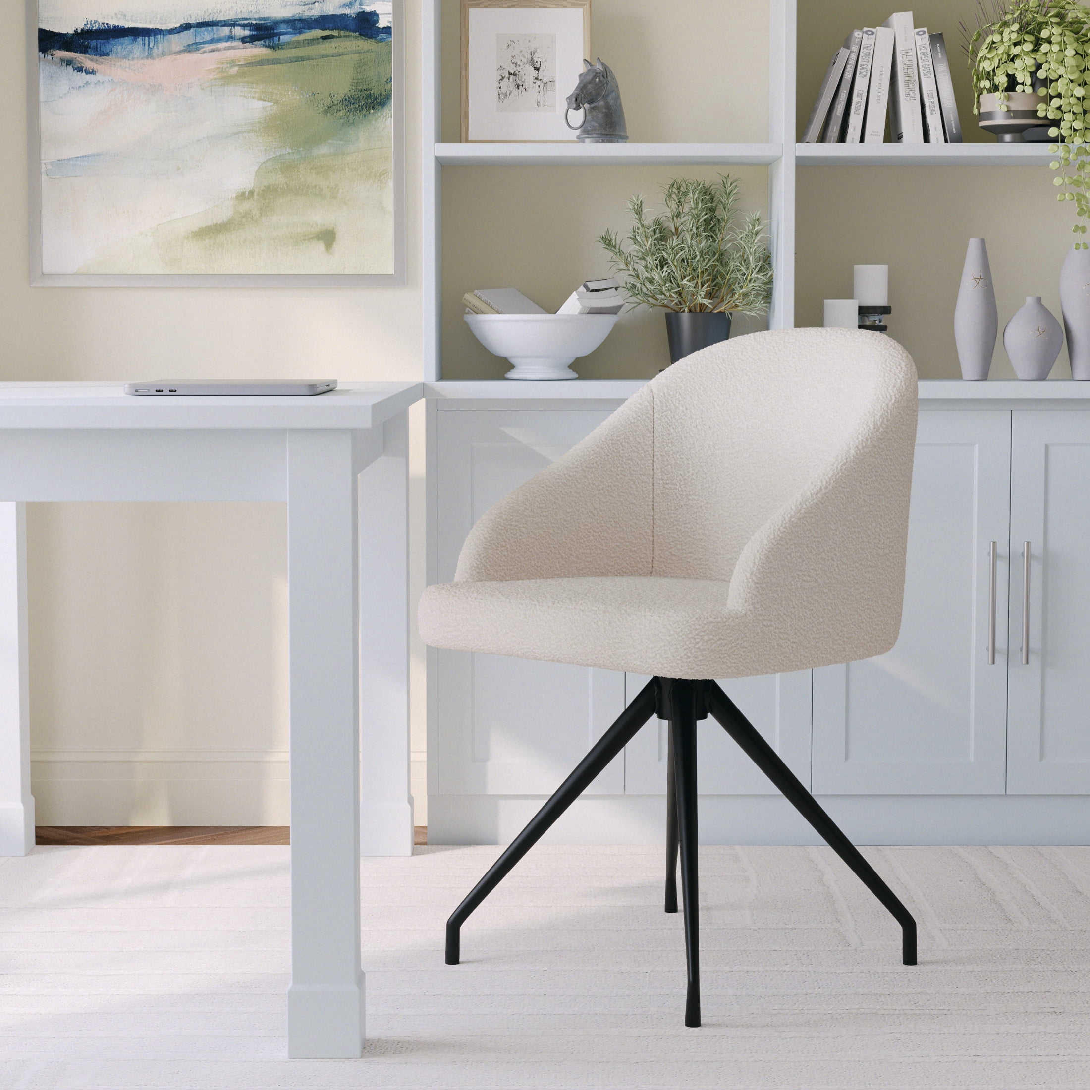 Martha Stewart Sora Upholstered Stationary Office Chair in White/Oil Rubbed Bronze