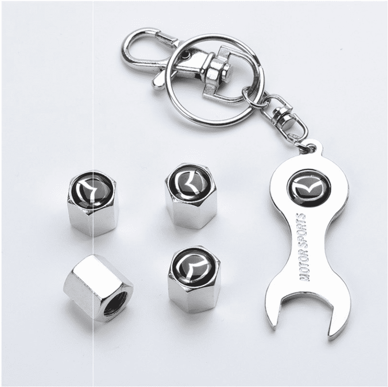 4Pcs Car Accessories Wheel Tire Valve Stems Caps Auto Parts Keychain For Mazda 