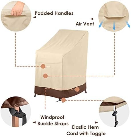 Stackable Patio Chair Cover,100% Waterproof Outdoor Chair Cover, Heavy Duty Lawn Patio Furniture Covers,Fits for 4-6 Stackable Dining Chairs,2 Pack-36 Lx28 Wx47 H,Beige&Brown