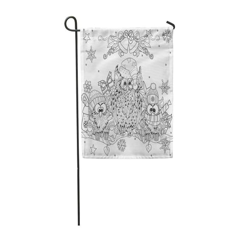 SIDONKU Christmas Owl on Tree Branch Small Doodle Zentangle Ready Garden Flag Decorative Flag House Banner 12x18 inch