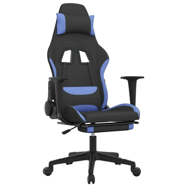 Silla Gaming VidaXL ajustable con reposapiés de tela negro/azul