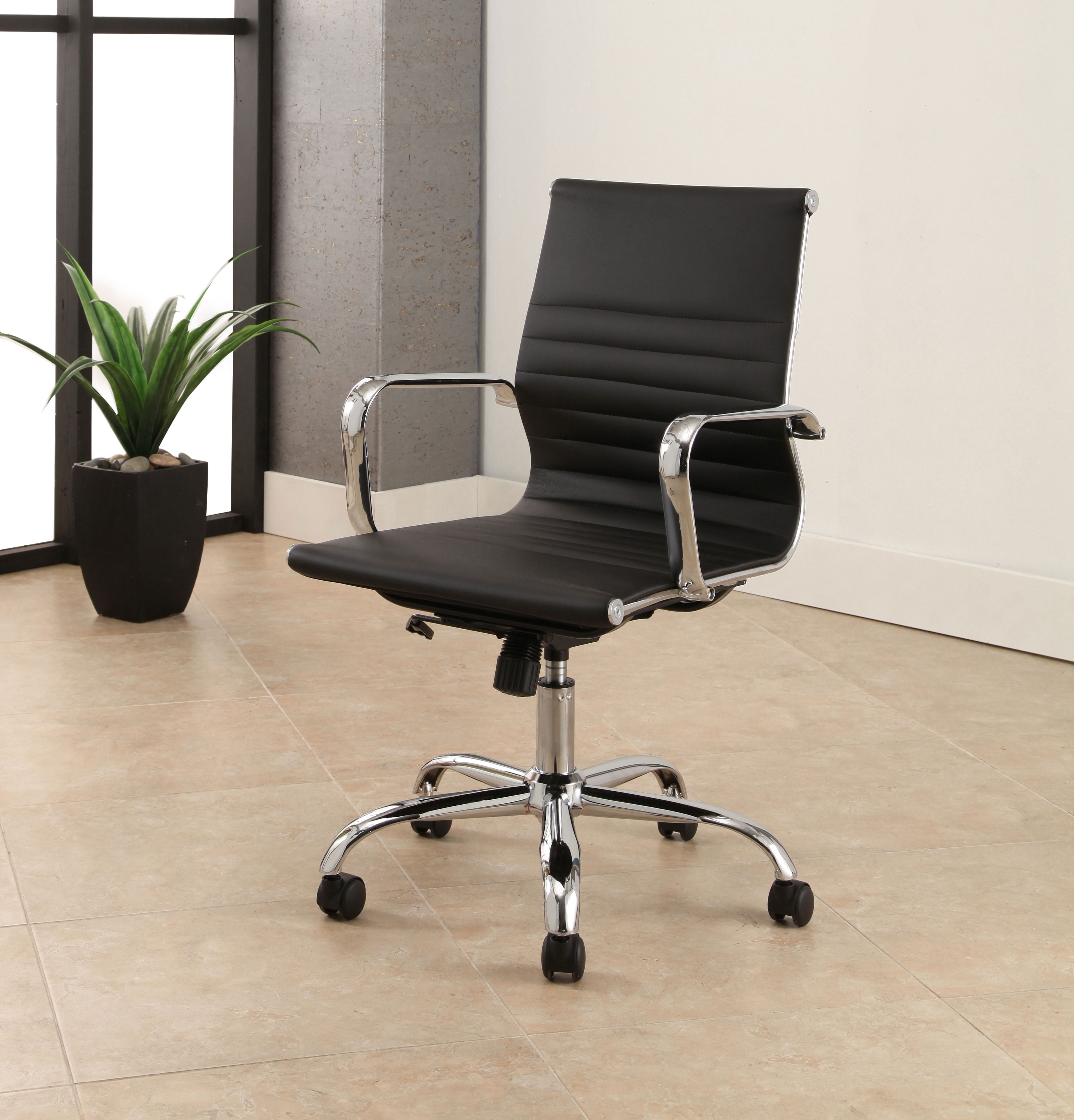 Devon & Claire Grayson Silver Finish Leather Office Chair, Black