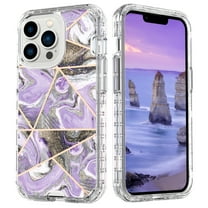 Casetego for iPhone 13 Pro Case,Shiny Bling Marble Full Body Protective Support Wireless Charing Bumper Rugged Anti-Scratch Hybrid Rubber Case Cover,Purple