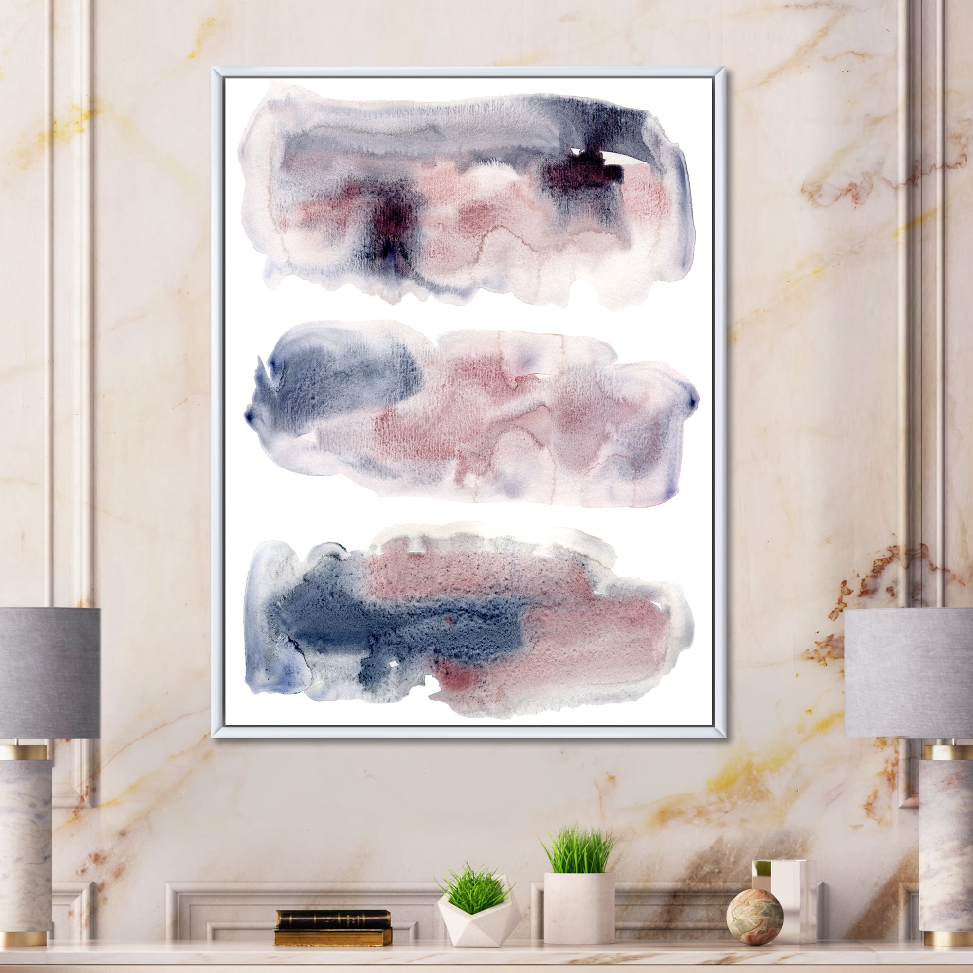 Designart 'Blue and Pink Clouds With Beige Spots I' Modern Framed Canvas Wall Art Print