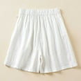 thumbnail image 2 of Htigea Summer Baggy Shorts for Women Cotton Linen Elastic Waist Shorts with Pockets Casual Loose Fit Short Pants Solid Color Beach Shorts White M, 2 of 3