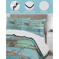 thumbnail image 4 of Quilts Full Size Bedding Set, Turquoise Farmhouse Lightweight Quilted Comforter, Vintage Teal Wooden Soft Reversible Bedspread Coverlet with Pillow Covers for All Season, 78" x 90", 4 of 7