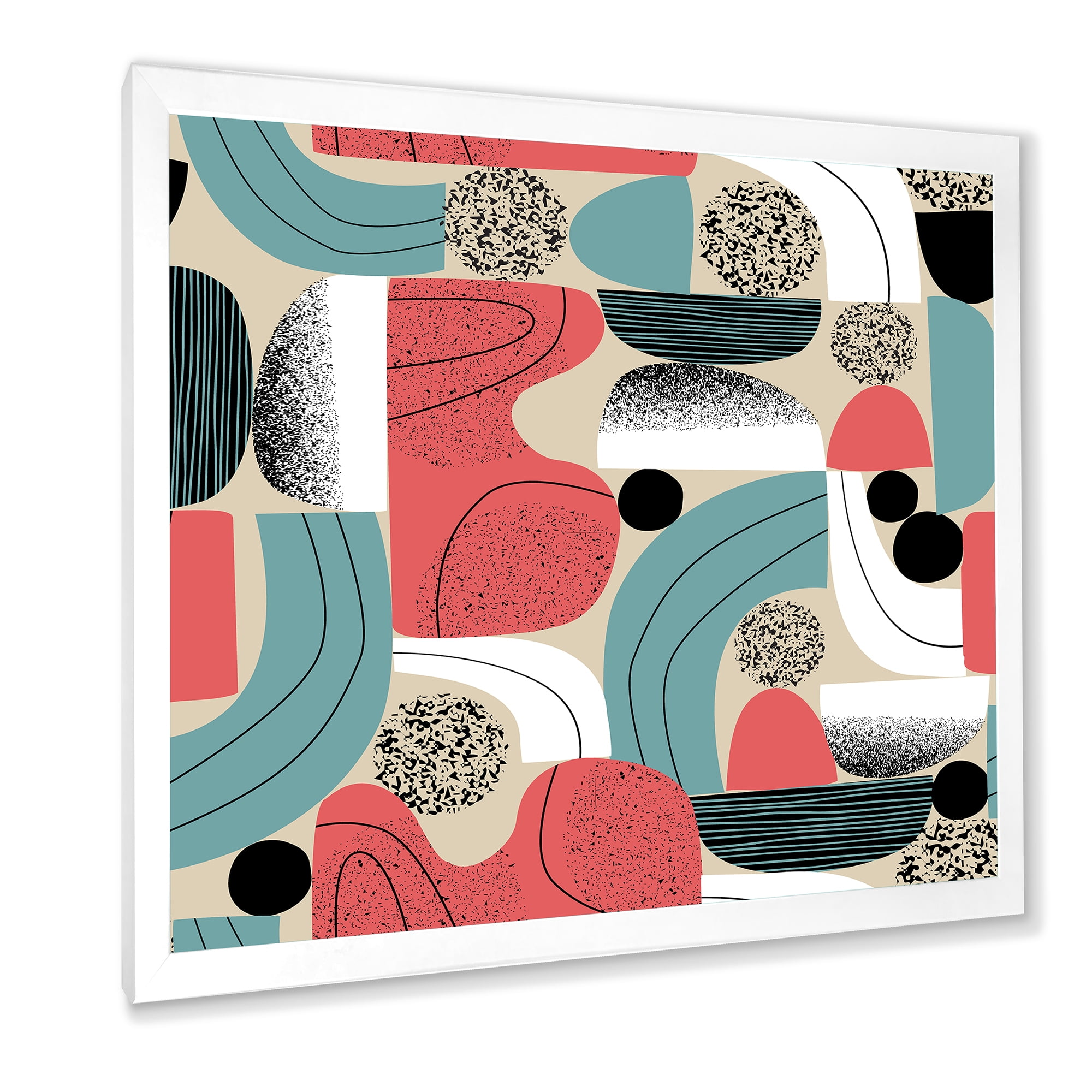 Designart 'Retro Shapes With Abstract Moons and Suns III' Modern Framed Art Print