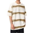 thumbnail image 2 of Blusas y camisas de manga corta y cuello redondo para hombre, blusas casuales de rayas de color liso con lazo y cuello redondo, de manga corta y concisas para hombre., 2 of 6