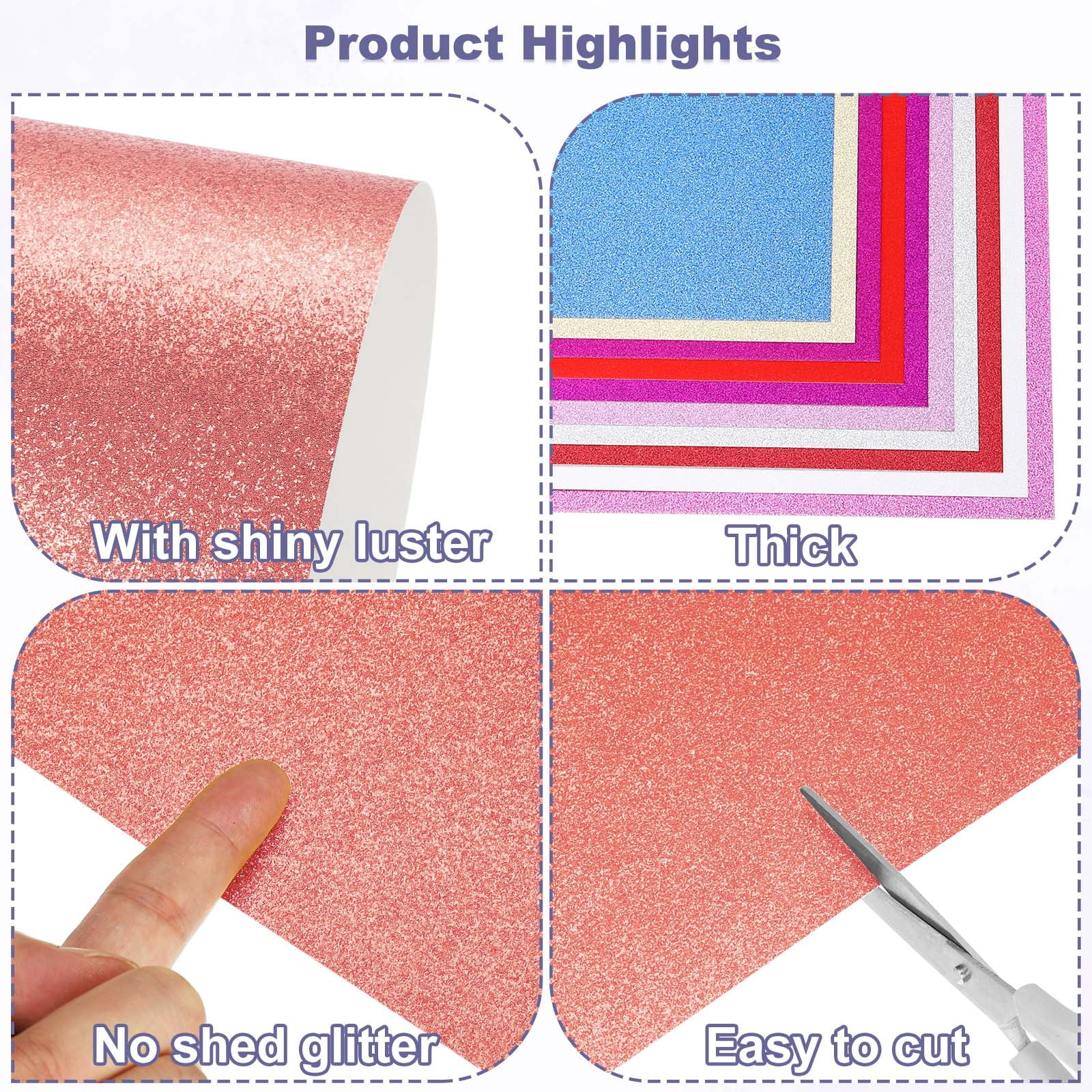 20Sheets Rose Gold Glitter Cardstock, 12x12In Glitter Paper Card Stock Shiny Scrapbook 250gsm Sparkly Paper Large Shimmer for Crafts Scrapbook DIY Art Wedding Party