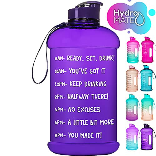 HydroMATE Half Gallon 64 oz Motivational Water Bottle with Straw Time Marker 