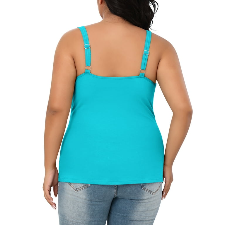 Charmo Women Plus Size Cotton Tank Top with Shelf Bra Adjustable Wider  Strap Camisole Basic Undershirt 