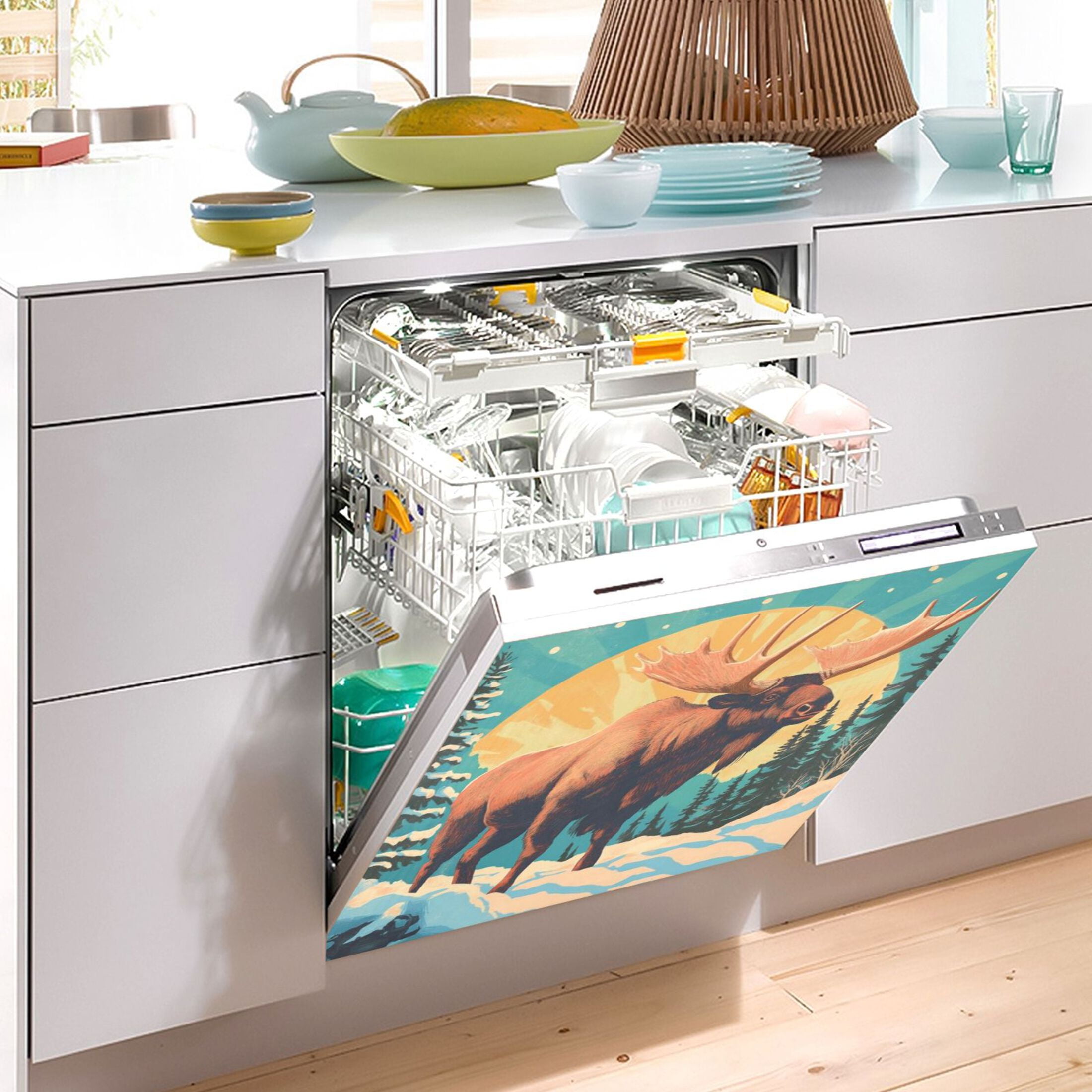 Dishwasher Magnetic Sticker 23x26 Inch Refrigerator Magnetic Sticker Washing Machine Magnetic Sticker Kitchen Panel Magnetic Sticker Home Decor Brown Bighorn Deer