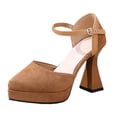 thumbnail image 6 of Mary Jane Shoes for Women Suede Closed Toe Ankle Strap Buckle Chunky Block High Heels Platform Dress Pumps for Casual Party Wedding Khaki Size 9, 6 of 6