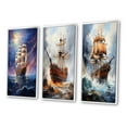 thumbnail image 3 of Designart "Pirate Oceans Beauty " Pirate Framed Wall Art Set Of 3 - Blue Pirate Frame Gallery Wall Set For Home Decor, 3 of 7
