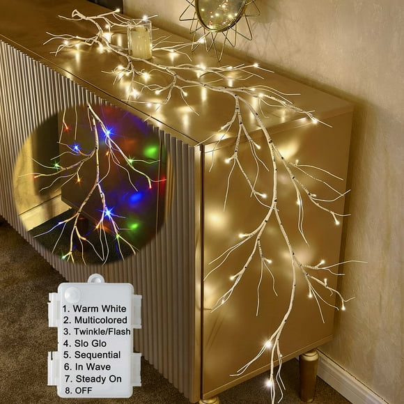 Guirnalda iluminada de abedul Hairui de 6 pies y 48 cm, blanco cálido y multicolor