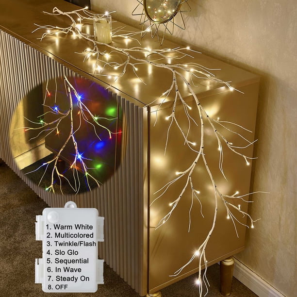 Guirnalda iluminada de abedul Hairui de 6 pies y 48 cm, blanco cálido y multicolor